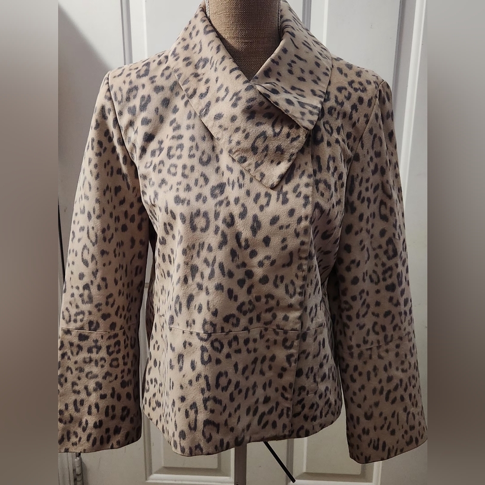 Chico's Tan Leopard Print Suede Jacket Size 1
